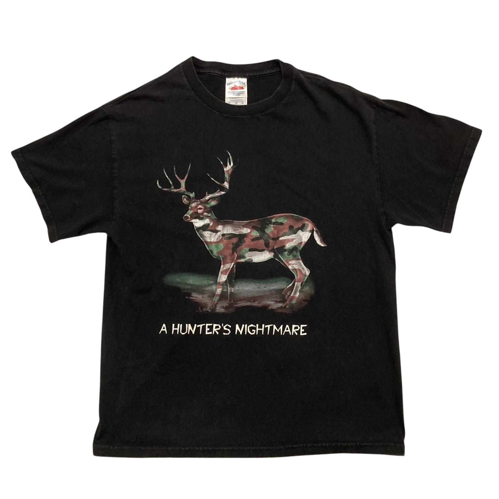 

Vintage Camo Camouflage Deer Hunter s Nightmare Black T-shirt L Tennessee River 3XL