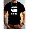 Men's Black & White RAW Graphic T-Shirt - Summer Short Sleeve Tee with Chest Print, Stretch Fabric, Breathable Round Neck Casual Streetwear Top,