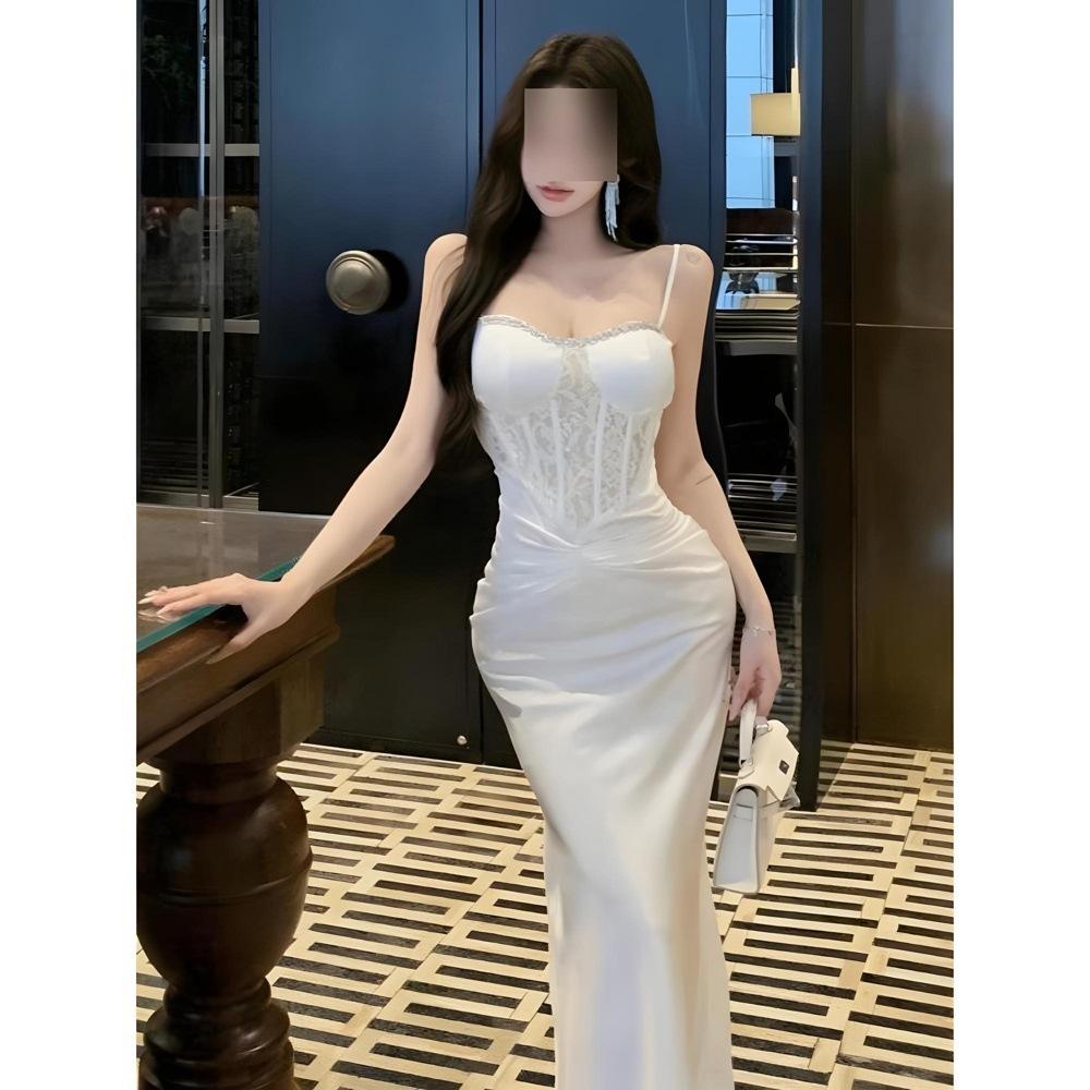 

Кружевное платье-комбинация на косточках, женское летнее платье, юбка, темпераментная юбка на талии, облегающее бедра длинное платье XL- (recommended 110-60kg)