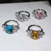 Open Ring with Simulated Asscher Cut Yellow Diamond and Swiss Topaz Blue Pink Gemstone for Women