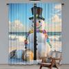 2Pcs Snowman Curtain Winter Vacation Holiday Theme Figure Seashells Sitting On Sandy Beach Coastal Suitable For Living Room And