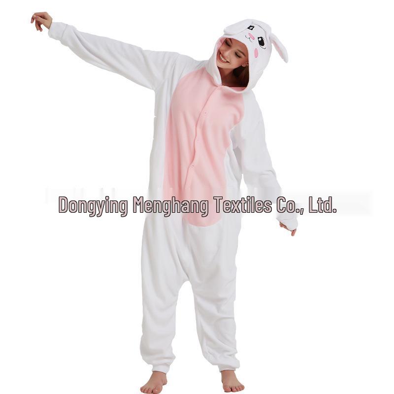White Rabbit Cartoon Hooded Onesie Pajamas - Long Sleeve for Autumn/Winter, Couples' Home & Performance Wear.