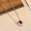2026 Necklace European and American Temperament Red Zircon Oval Geometric Light Luxury Collarbone Chain Water Drop Pendant