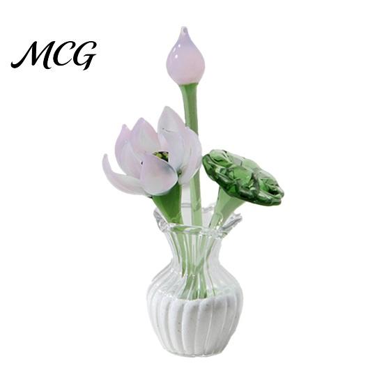 Hydroponic Bonsai Flowers Mini Artificial Glass Flowers, Hand-Blown Stained Miniature Flower with DIY Bouquet Kit Vase Decor for Home Office