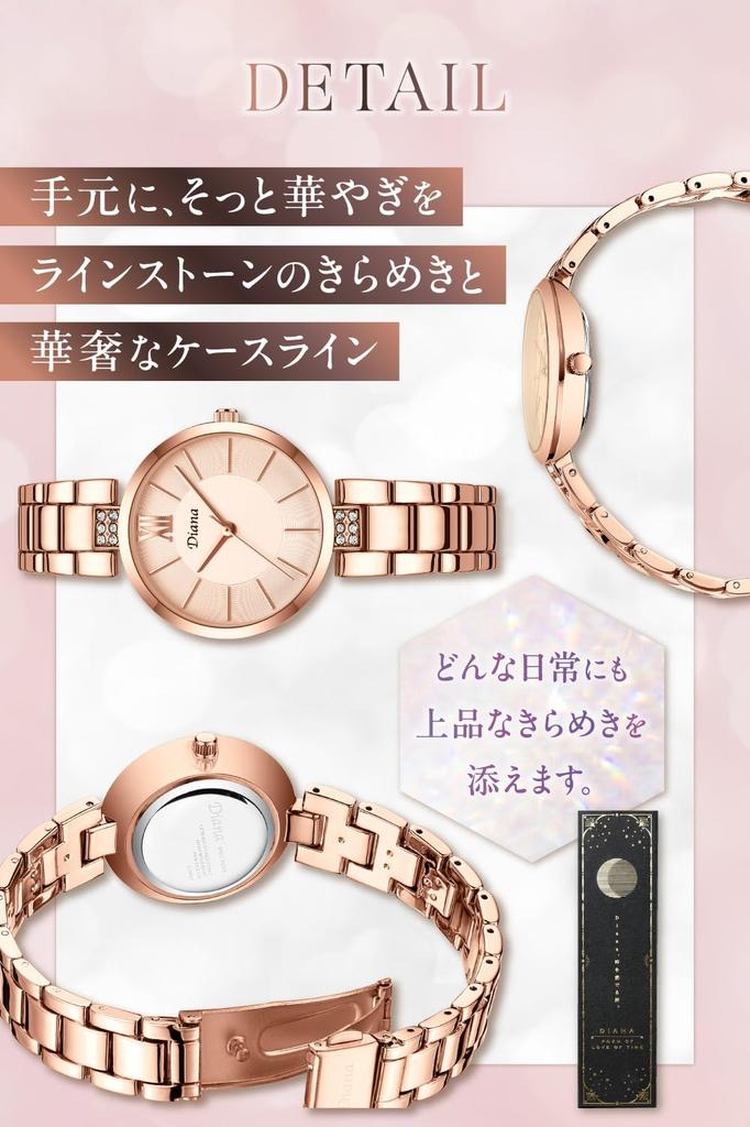 2025 [DIANA] Women's Analog Waterproof Watch ZJ0001, Cute and Simple, Made in Japan Movement, Stylish and Popular Gift (Rose Gold)
