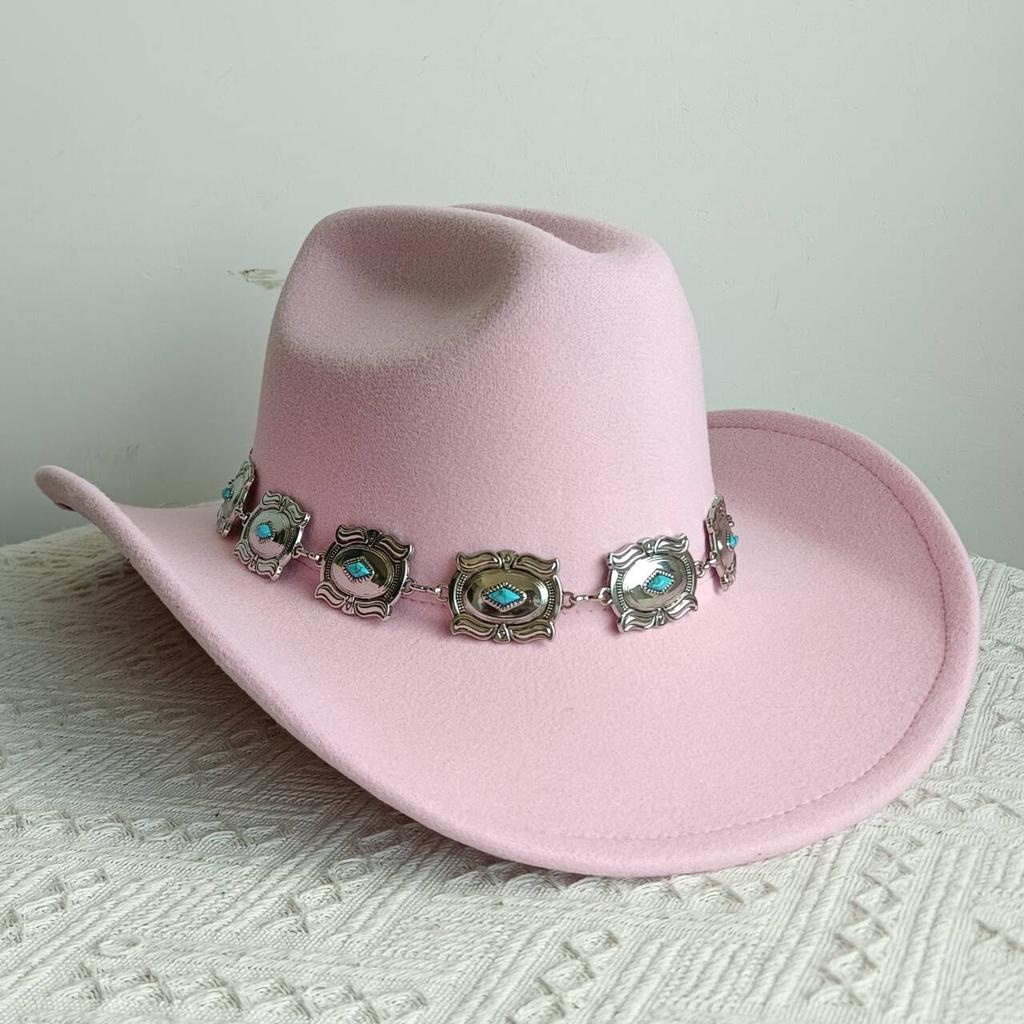 Double concave cowboy fedora western cowboy silver Ivory Silver Concho Chain Cowboy Hat wide brim riding hat cowboy hat