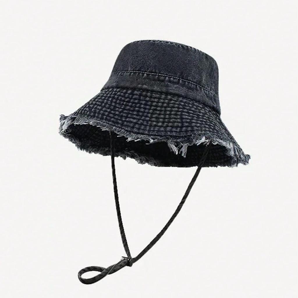 Old Rough Edge Bucket Hat Spring and Autumn New Retro Hat Women's Casual Versatile Basin Hat Washed Denim Hat