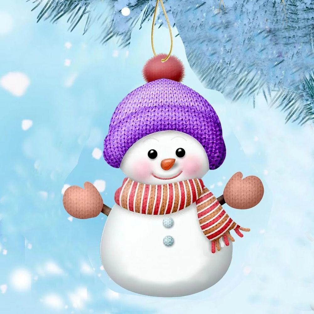 7PCS 2D Flat Snowman Pendant Acrylic Car Rearview Mirror Pendant  Navidad Decor