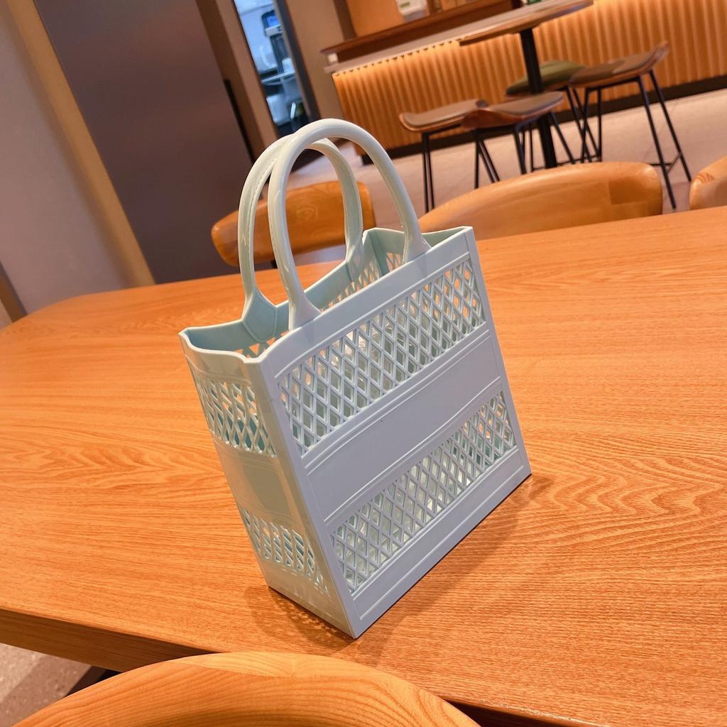 2025 Summer New Shopping Basket Handheld PVC Bag Jelly Bag Large Capacity Basket Storage Basket Candy Color Hollow