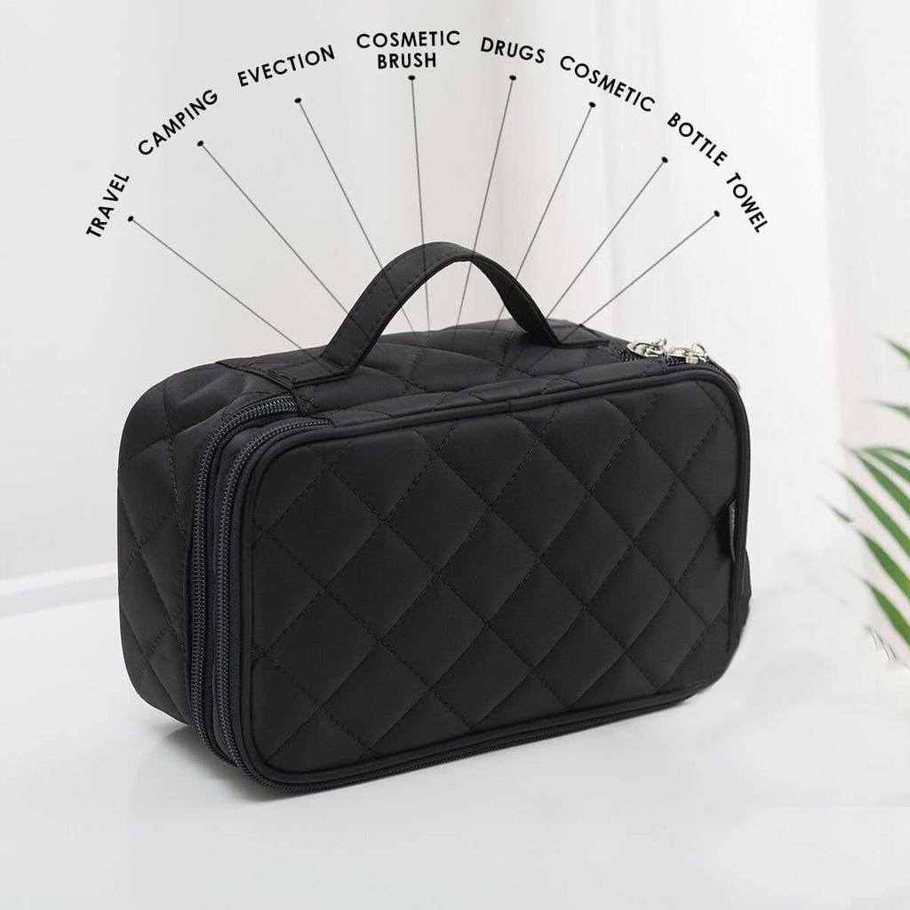 Borsa Doppia Strato per Trucco con Tracolla Grande Custodia per Cosmetici per Donne Organizer per Trucco per Pennelli Bellezza, Ombretto Rossetto Nero