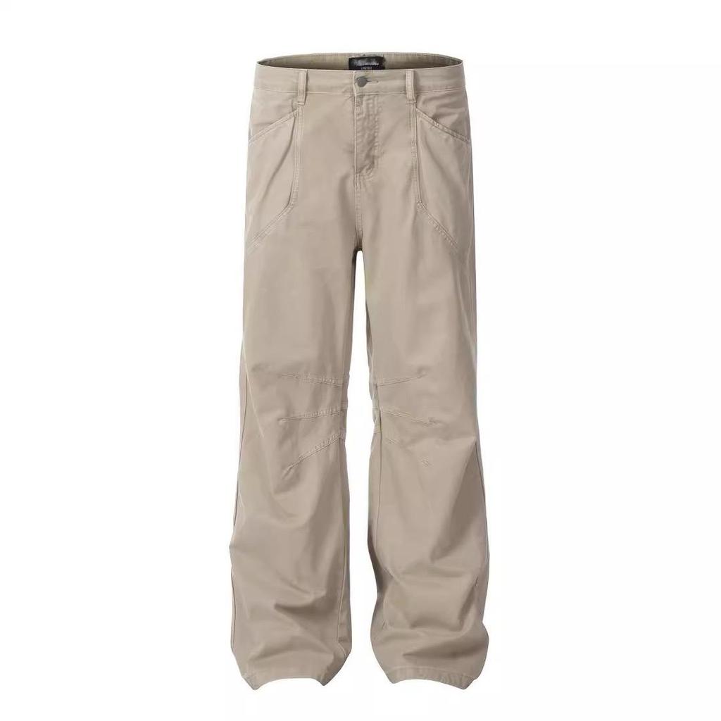 2026 Men Soild Color Cargo Pants Men High Street Comfortable Loose Fit Wide Leg Pants Side Pockets Trousers Man Workwear Pants