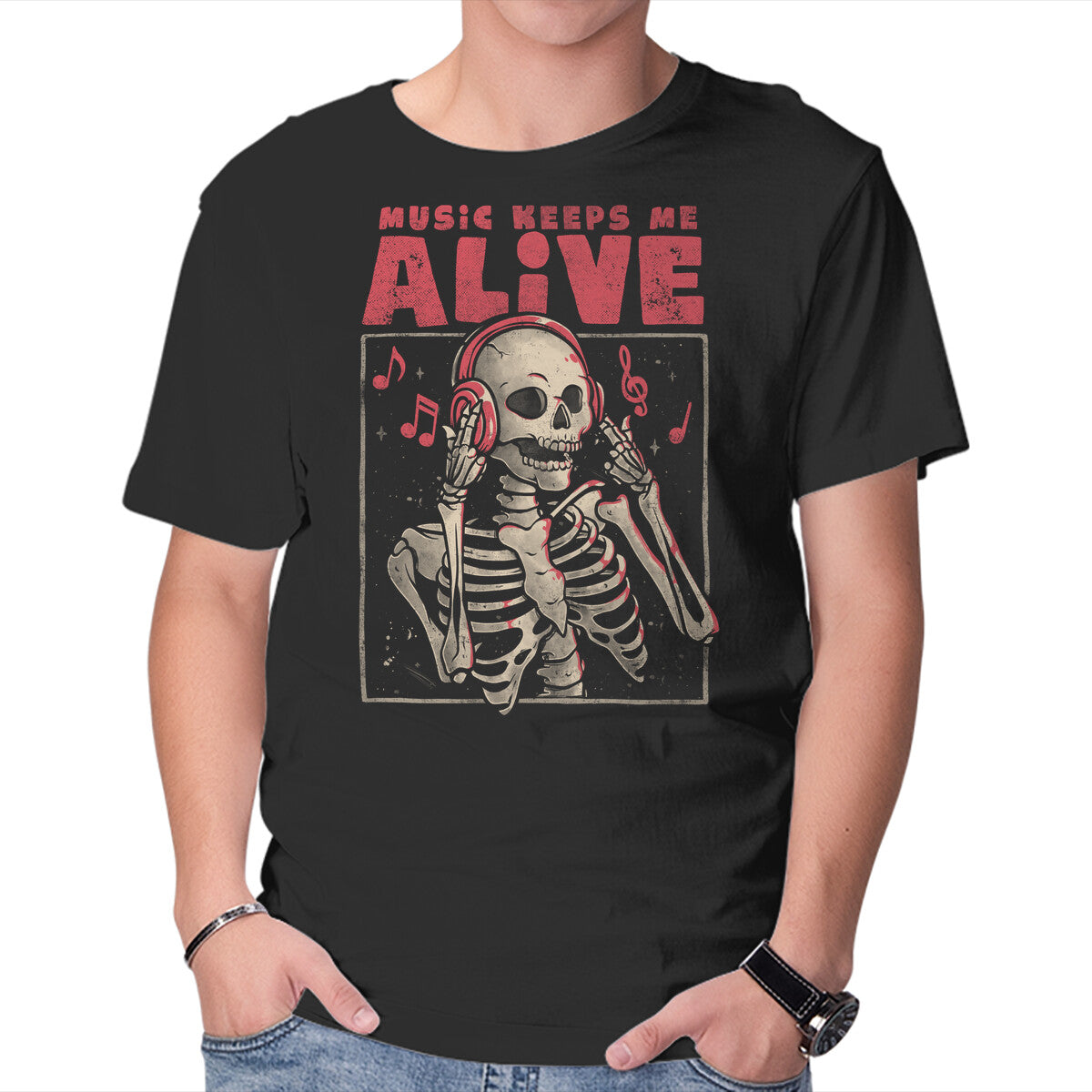 Unisex Crew Neck T-Shirt Music Keeps Me Alive Graphic Short Sleeve Casual Tee XS