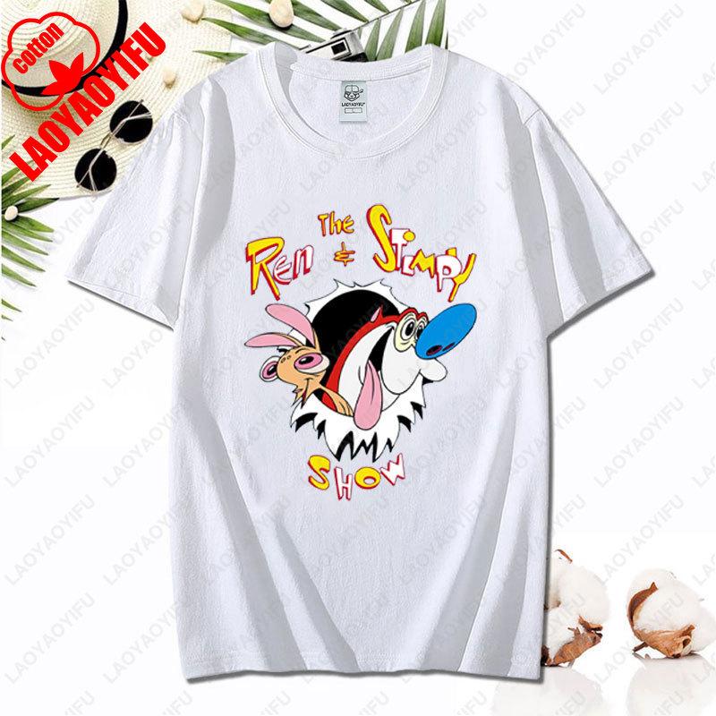 90s Ren Stimpy Show Nicktoons Nickelodeon TV Cartoon Tshirt New Style Nostalgia Childhood Tops Unisex Adult Clothing Cotton Tees