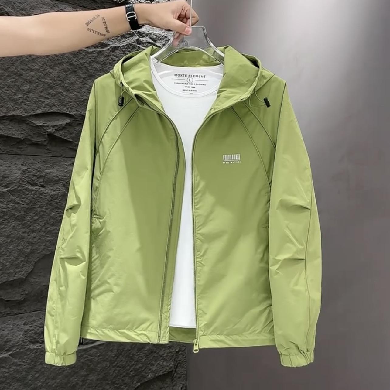 

Осеннее тонкое пальто Мужская куртка с капюшоном Весна и осень Новый тренд Универсальная приталенная куртка 3XL зелёный
