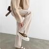 Women's High Waist Straight Pants Loose Fit Split Hem Casual Wide Leg Trousers Warm Knit Banana Pants