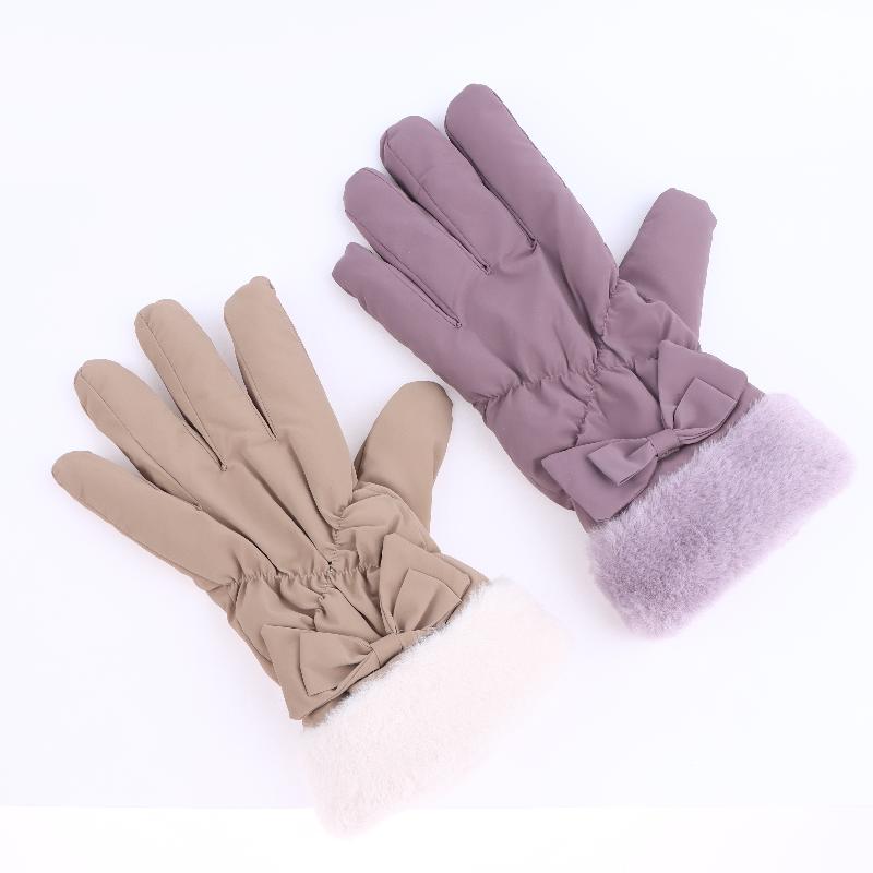 Ski Gloves Women Winter Fleece Thickened Warm Plush Cotton Waterproof Touch-Screen Gloves For Outdoor Riding Mountaineering