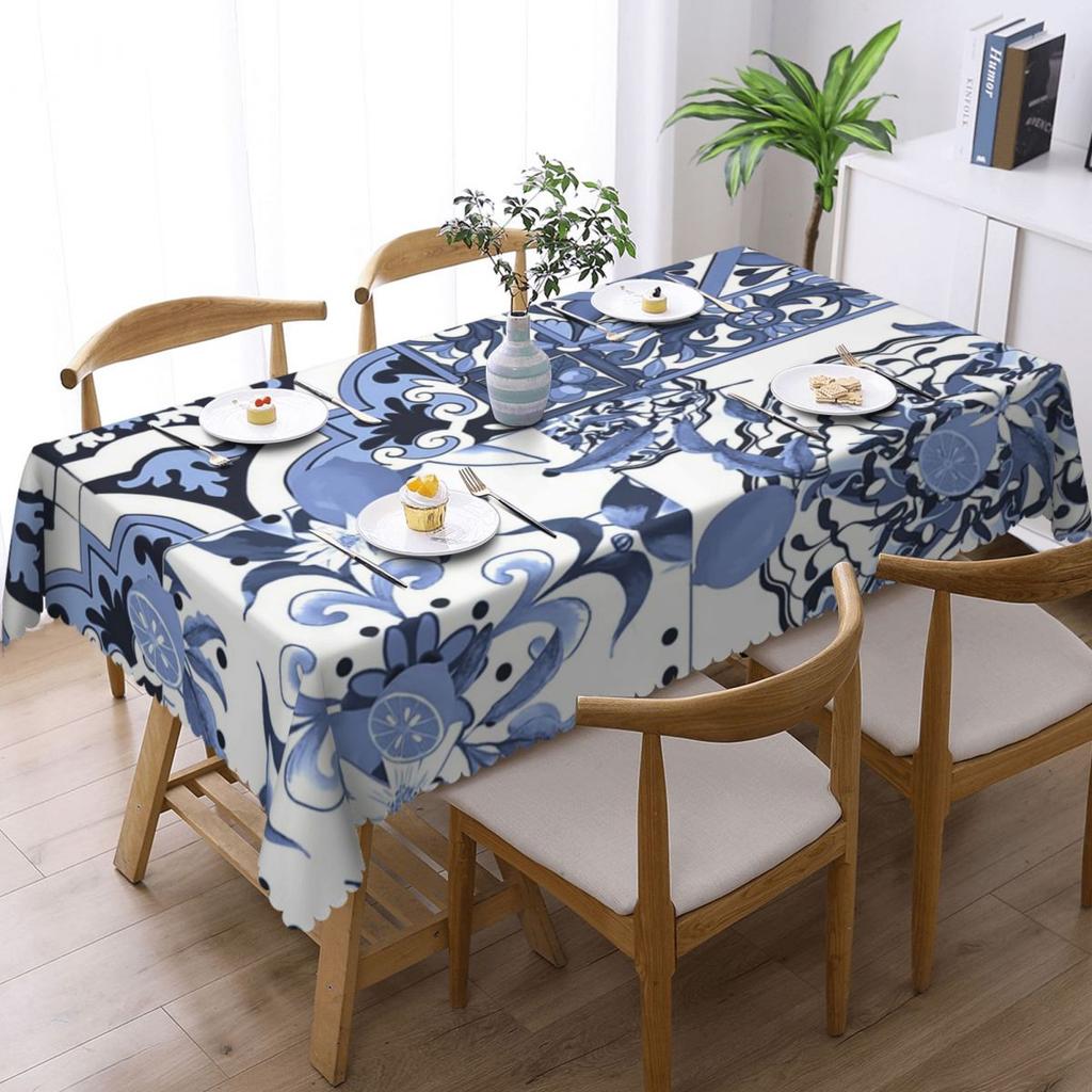 Summer,Sicilian Tiles,majolica,lemon,Mediterranean Art Rectangular Oilproof Tablecloth Table Cover for Dining Events Table Cloth
