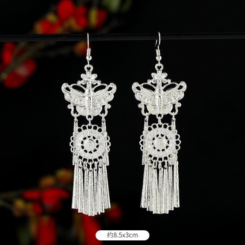 Miao Yin earrings retro exotic niche design long fringed earrings medium earrings women
