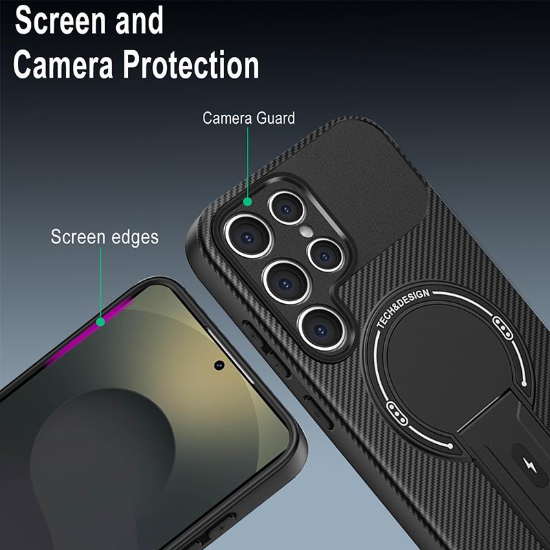 For Samsung S22 Ultra Carbon Fiber Magnetic Soft Case For Samsung Galaxy S22 Ultra Kickstand Heavy Duty Drop Protection Cover