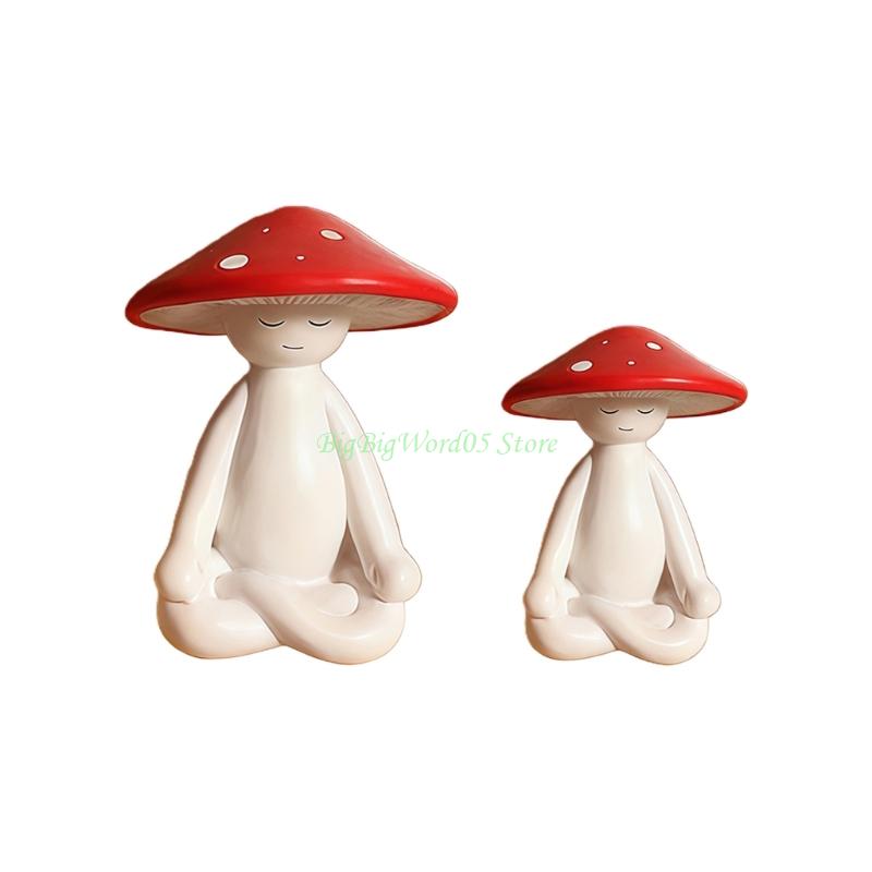24TE Resin Meditations Mushroom Figurine Garden Mushroom Decors Statue Sculptures