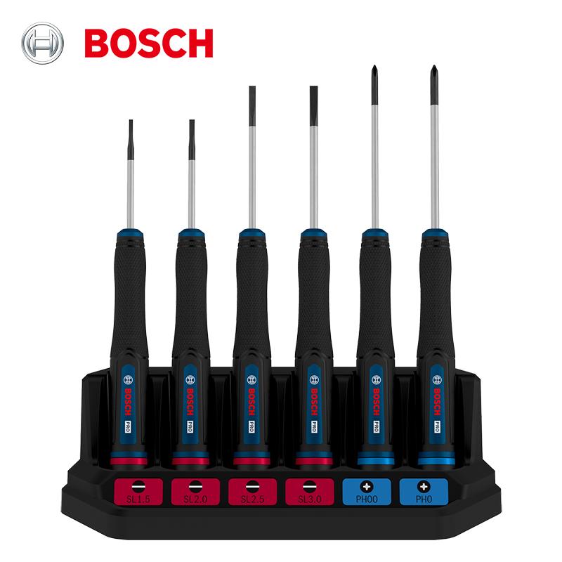 

Набор точных отверток Bosch Pro Series, Сталь S2, Эргономичная противоскользящая рукоятка с мягким резиновым покрытием, Шестигранная поворотная рукоятка, Цветовая маркировка