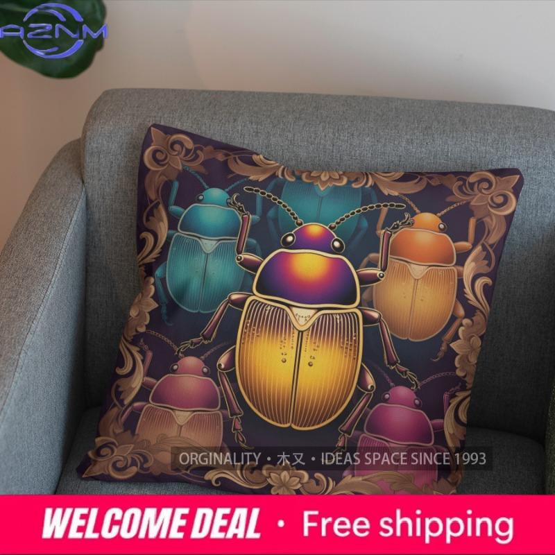 2D Colorful Beetles Pattern Decorative Pillow Cover Pattern Cushion Cover Suitable For Sofa Bedroom Car Pillow Cover