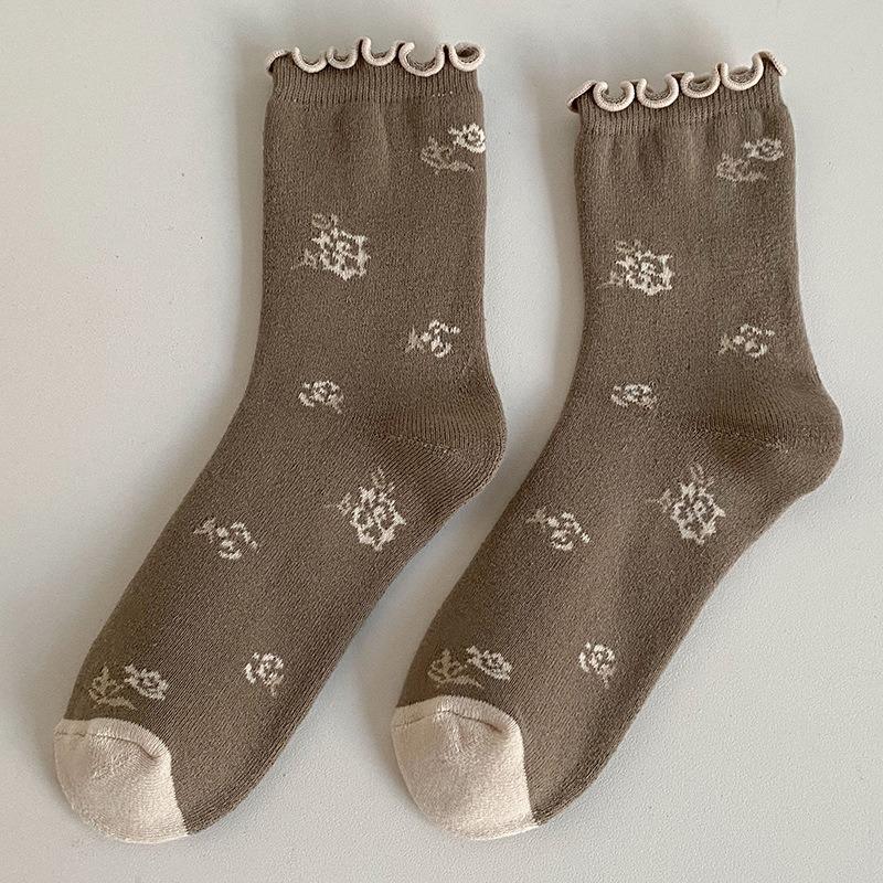 5 Pairs of Women's Autumn and Winter Fleece and Thickened Warm and Cute Loop Socks