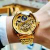 Royal Gold Skeleton Automatic Watch for Men Luxury Tourbillon Mechanical Watches Stainless Steel Strap Luminous Clock