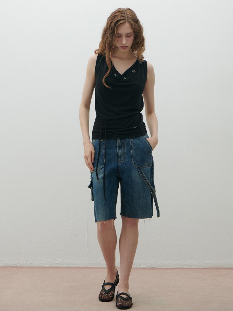 Double Hips Cargo Denim Bermuda Shorts
