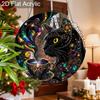 Acrylic Cosmic Black Cat with Magical Teacup Suncatcher, Stained Glass Effect Window Hanging Ornament for Mystical Cat Lover Gifts