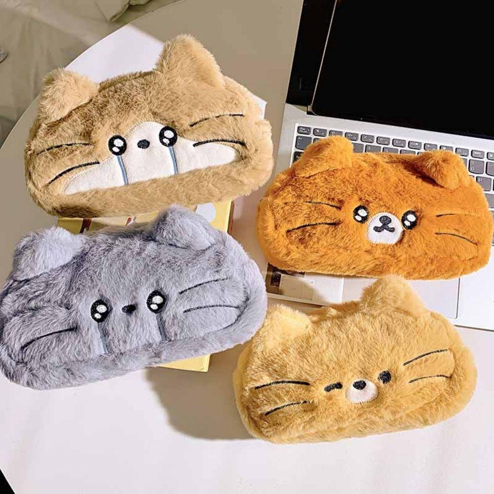 Funny Cat Plush Cat Pencil Case Kawaii Stationery Storage Bag Trendy Cat Pencil Pouch  Student Use