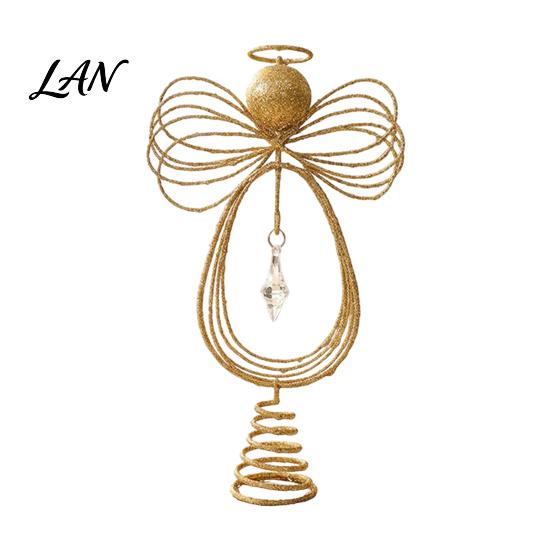 Decorative Holiday Home Accents Angel Christmas Tree Topper, Gold Glitter Metal Wire Crown Spring Base Topper Ornament for Decor And Seasonal