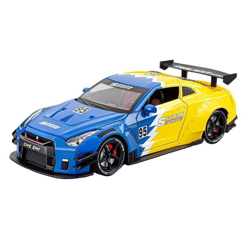 

1/24 Nissan GT-R GTR R35 литой спортивный автомобиль модель литой металл гоночный автомобиль модель автомобиля звук и свет с напылением детская игрушка подарок синий