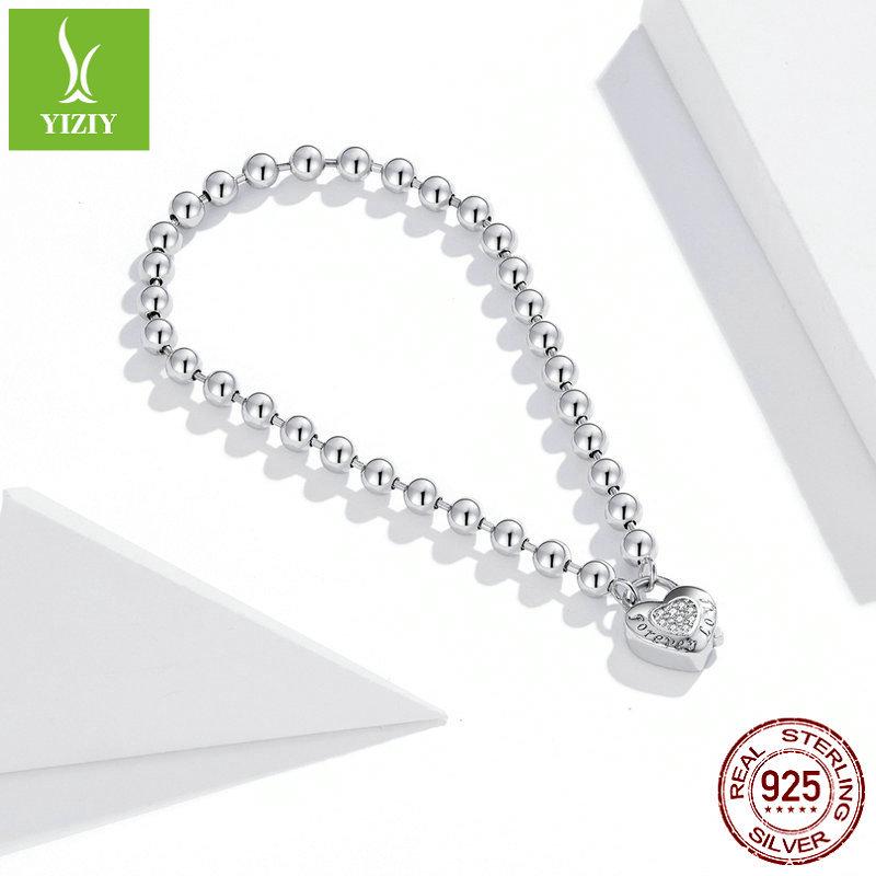 European & American Sterling Silver White Gold Plated Beaded Bracelet, Unisex, Versatile, S925, SCB203
