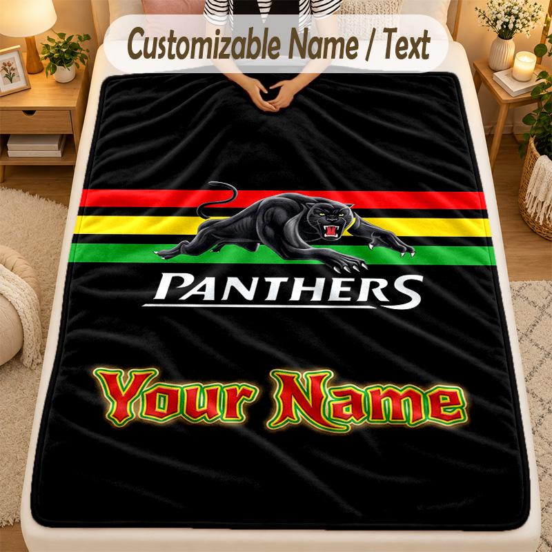 Flannel BlanketPenrith Panthers Custom Name Text Personalized Soft Warm Throw Blanket Home Decor Gift