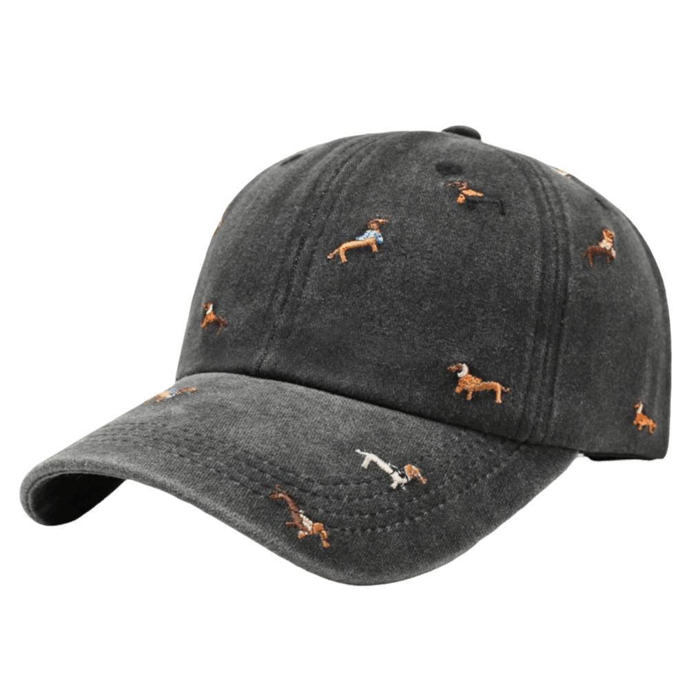 

Washed Embroidery Puppy Cap Punk Duckbill Cap Versatile Distressed Baseball Cap Men чёрный