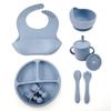 Silicone Baby Feeding 8-piece Food Supplement Bowl with Suction Cup, Dinner Plate, Bib, Fork Spoon, Snack Cup