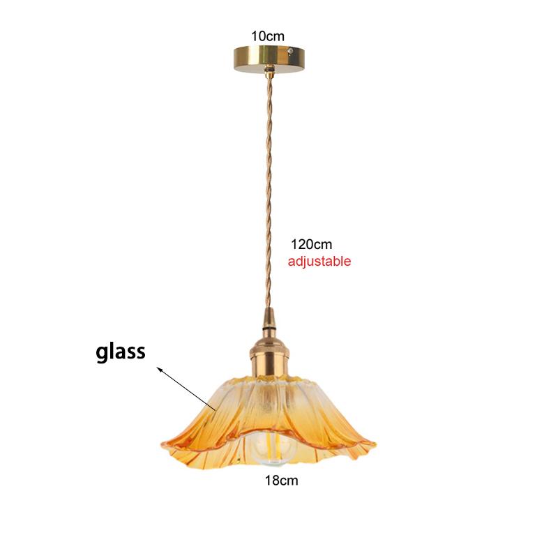 Retro Lotus-shaped Glass Pendant Lamp for Home Cecoration Lighting Dining Room Bedroom Bedside Long-line Ceiling Lamp Store Lamp