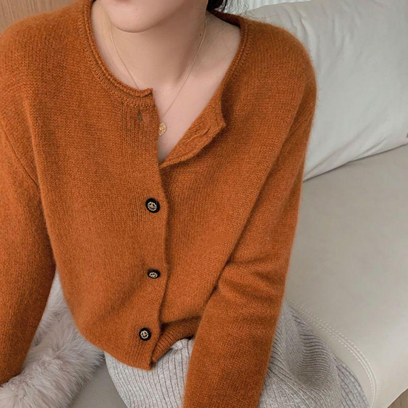

Женский кардиган мягкого стиля, однотонный, вязаный, отбеливающий, свободный, ленивый топ, гонконгский ретро, на пуговицах, свитер-жакет XL