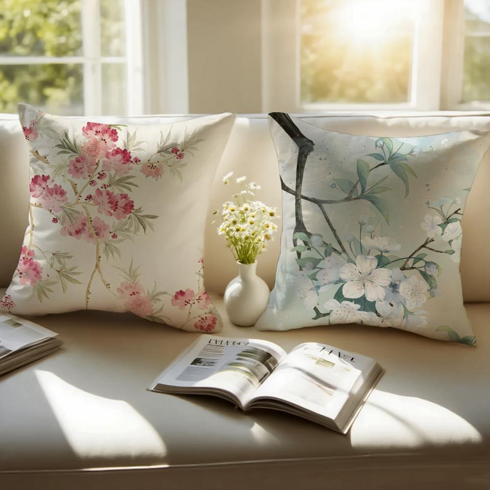 Birkenblüten Aprikosenblüten Frühlingsblumen Kissenbezug Kissenhülle Milbendicht Verdeckter Reißverschluss Kurzflor Sofakissen
