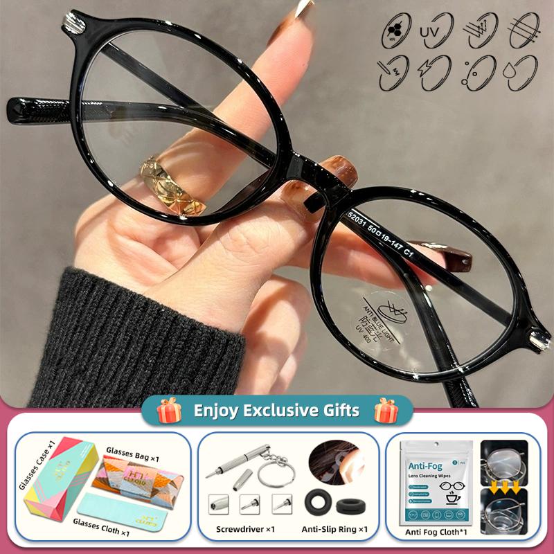 CLLOIO Simple Retro Round For Women Myopia Photochromic Prescription Glasses Anti Blue Ray Multifocal Reading Optical Eyeglasses
