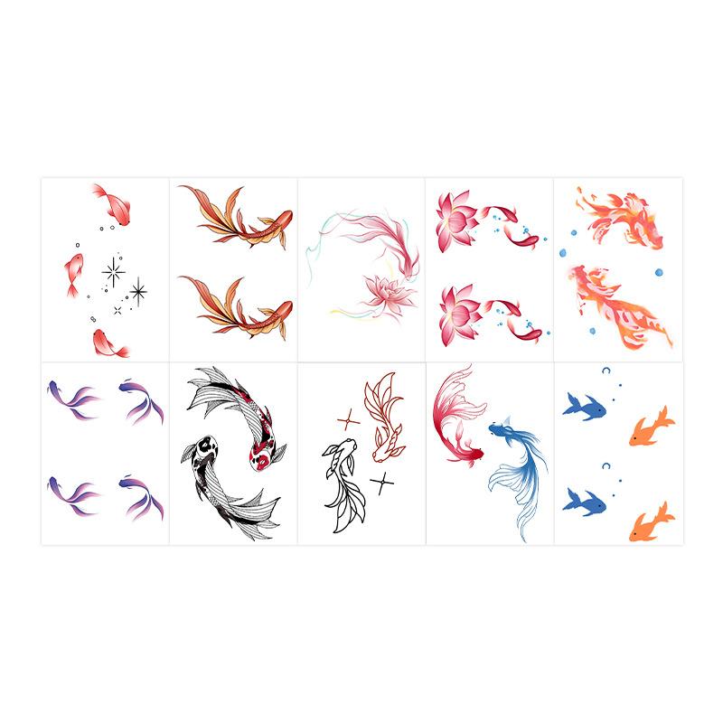 Colorful Sweet And Cool Babes Wrist Collarbone Koi, Goldfish Disposable Temporary Tattoo Stickers 7*10CM