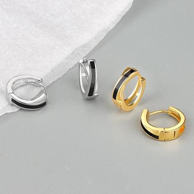 Boucles d'oreilles créoles de luxe en diamant style coréen - Argent 925 Douces Simples Manchette d'oreille