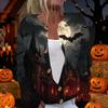 Womens Halloween Print Long Sleeve Knit Cardigan Button Up Sweater Coat Gothic Castle Bat Moon Design Outerwear