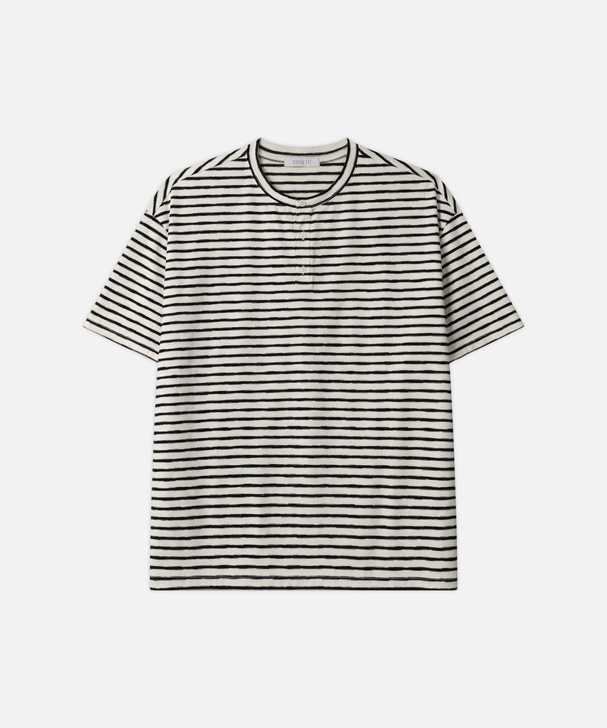 DRAW FIT Rough Stripe Henley Neck T-Shirt [Black]