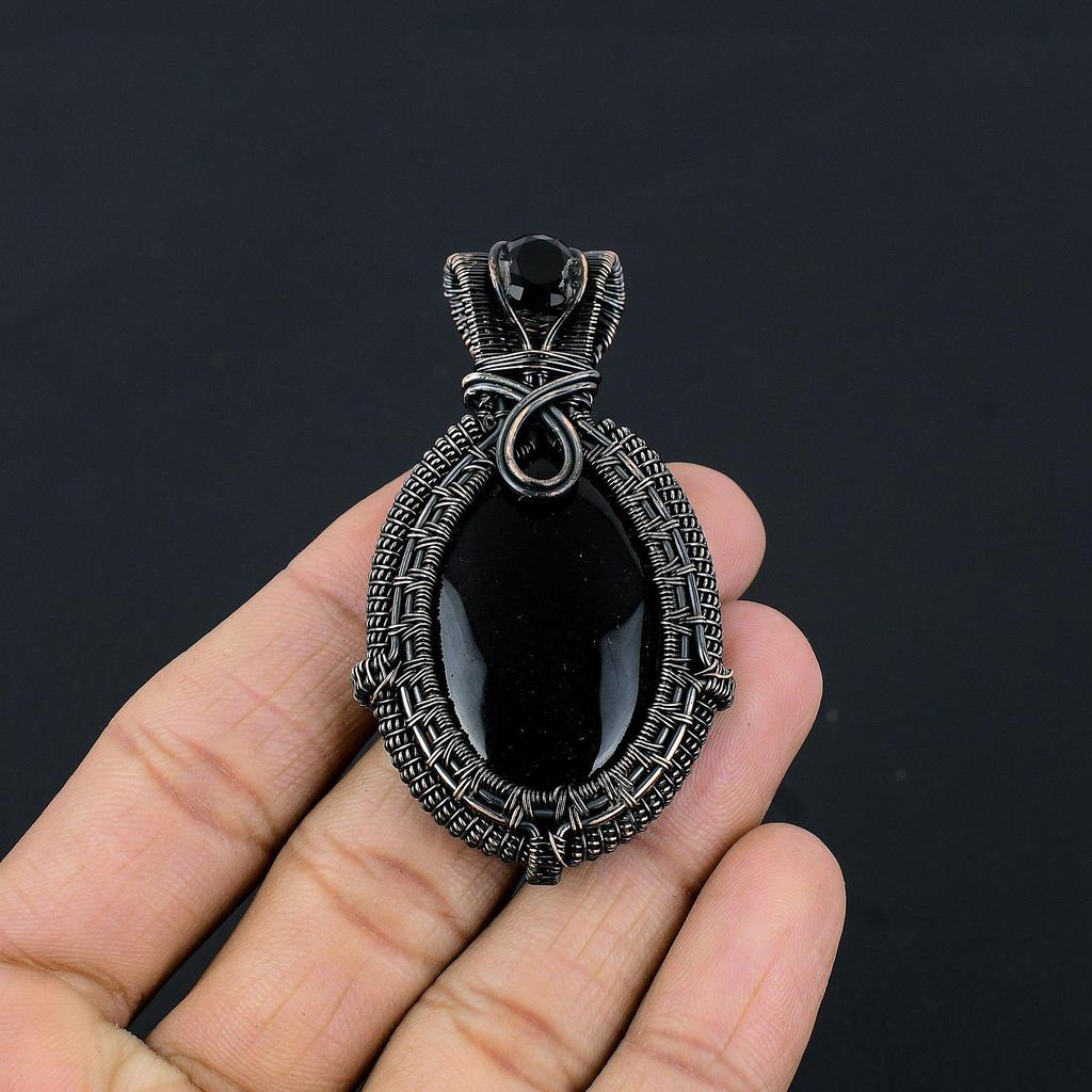 Black Onyx Jewelry, 999 Copper Wire Wrapped Pendant Handmade Gemstone Jewelry, Gifts For Wife Brand New Pendant