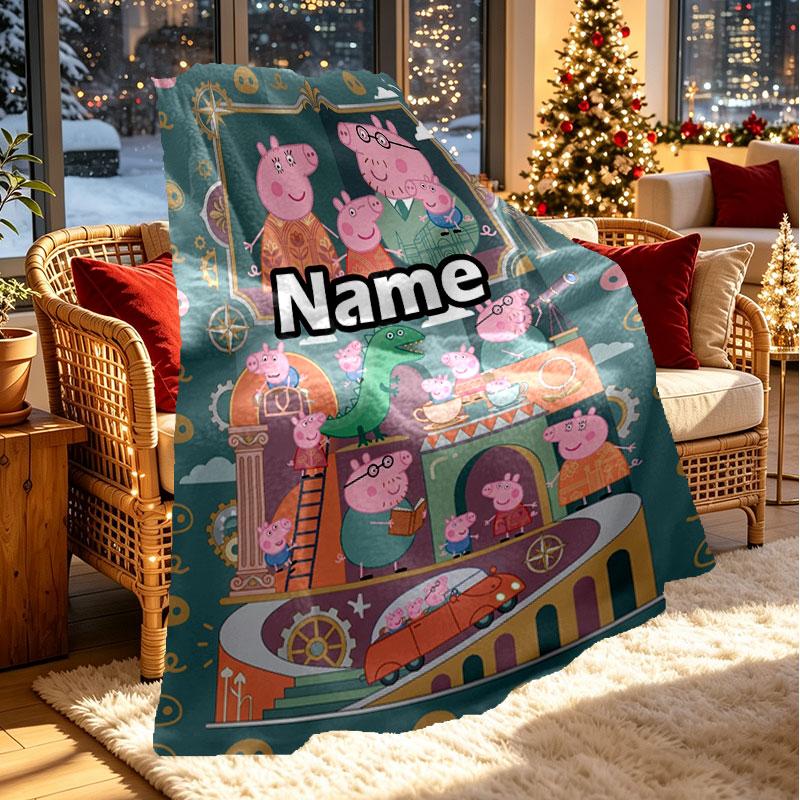 Custom Name Personalized Peppa Pig Print Blanket, Home Decor, Bedroom, Sofa, Camping, Couch, Gifts for Birthday Christmas