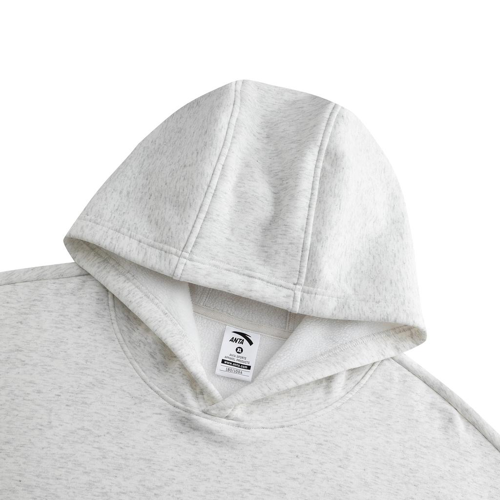 Anta Hooded Letter Logo Fleece Lined Loose Fit Pullover Long Sleeve Knit Casual Sweatshirt Unisex sweatshirt Heather-Gray 972618705N-10