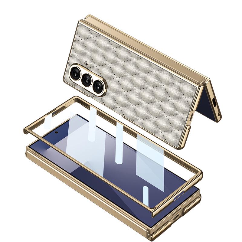 Samsung ZFold7 Luxury Diamond Lattice Leather Case with Integrated Screen Protector