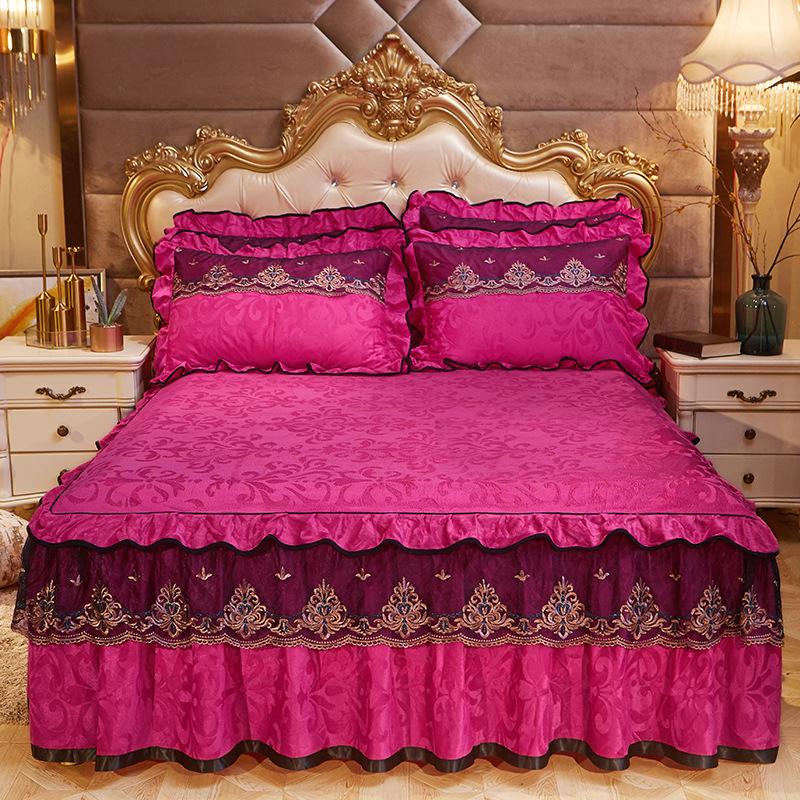 Velvet Lace Bed Skirt European-Style Embossed Bedspread Non-Slip Protective Cover Autumn and Winter Warm Bedding